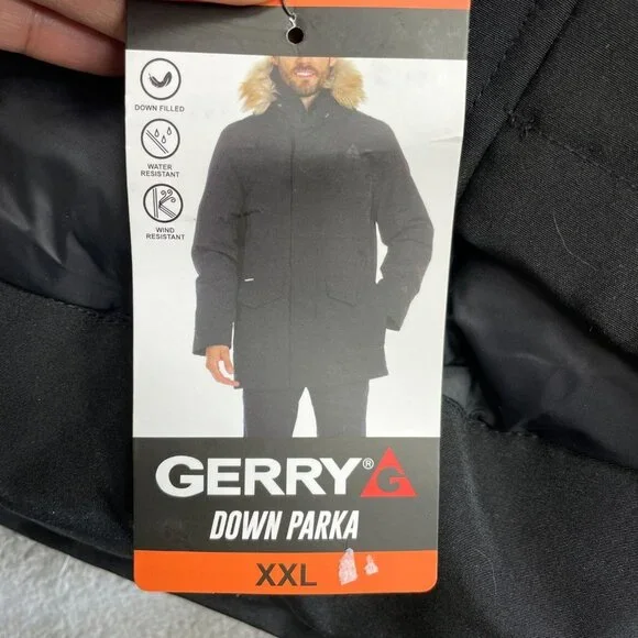 Gerry Men's XXL Black Down Parka Faux Fur Hood Button Zip up JCK0210